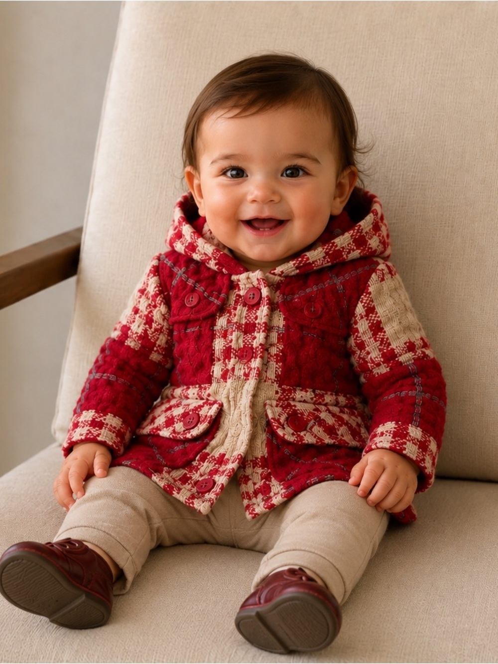 Burberry Baby kid Coat jacket wool 6/9 months Burberry zip hood red